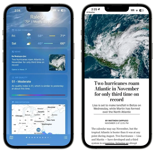 中兴镇苹果14维修分享iPhone 14手机如何看天气时顺带看新闻 