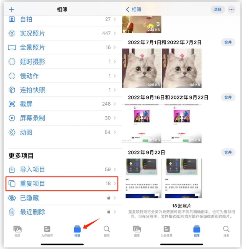 中兴镇苹果手机维修分享iOS 16 中相册重复项目功能使用方法 
