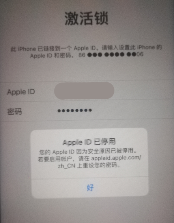 中兴镇苹果手机维修分享iPhone 12 出现提示“Apple ID 已停用”怎么办 